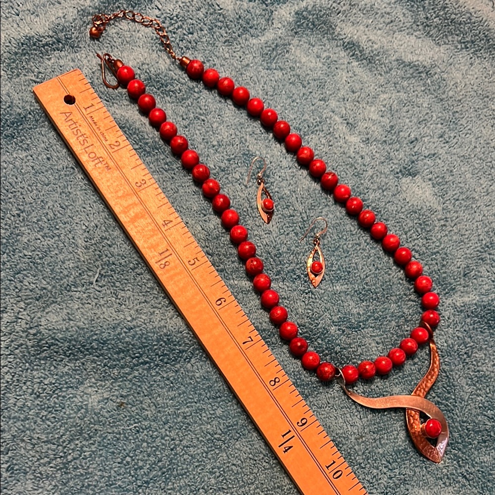 Jay King DTR Mine Finds Red Coral Copper Sterling Silver Necklace and Earrings